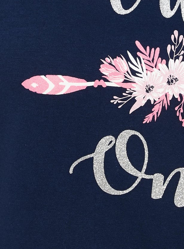 Women Printed T-shirt with Elasticated Pyjamas