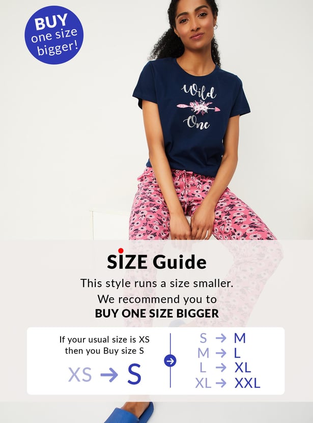 Women Printed T-shirt with Elasticated Pyjamas