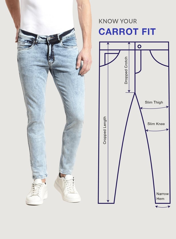 Men Stonewashed Carrot Fit Denim Joggers 