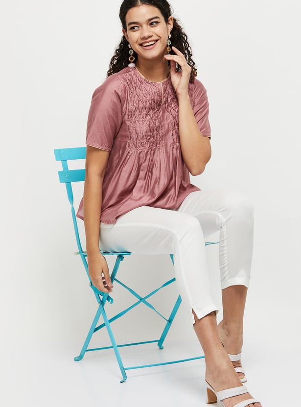Women Solid Cropped Straight Pants