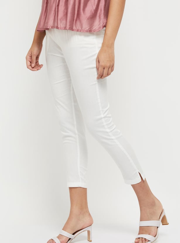 Women Solid Cropped Straight Pants