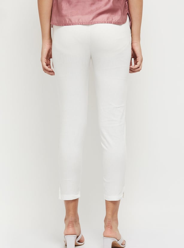 Women Solid Cropped Straight Pants