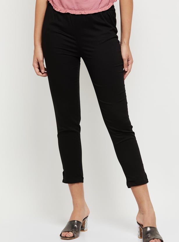 Women Solid Cropped Straight Pants