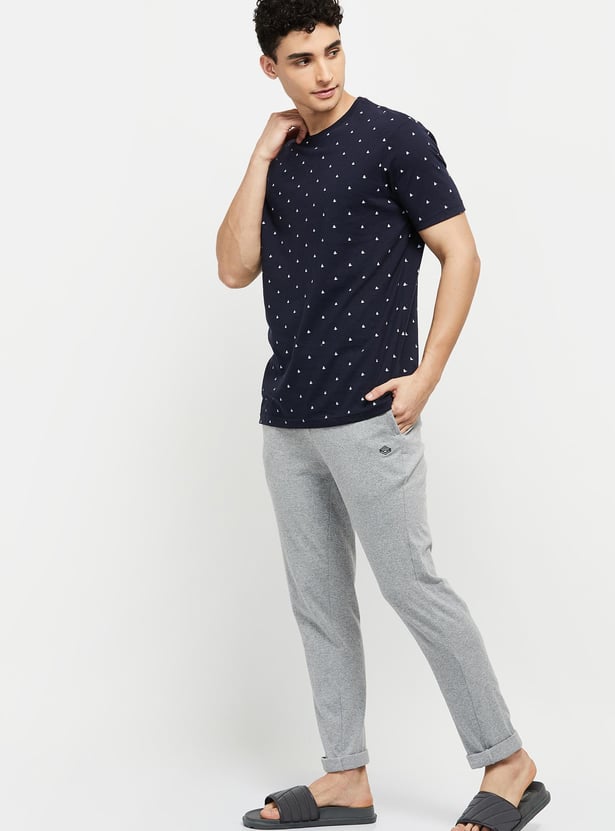 Men Printed Crew Neck T-Shirt With Solid Pyjama Pants