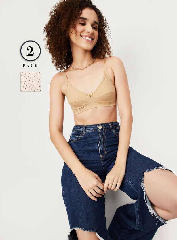 Women Solid Seamed Cup Non-Wired Bra - Pack of 2