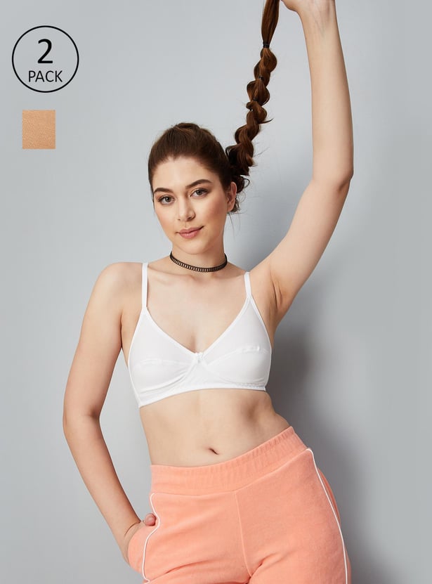 Women Solid Seamed Cup Non-Wired Bra - Pack of 2
