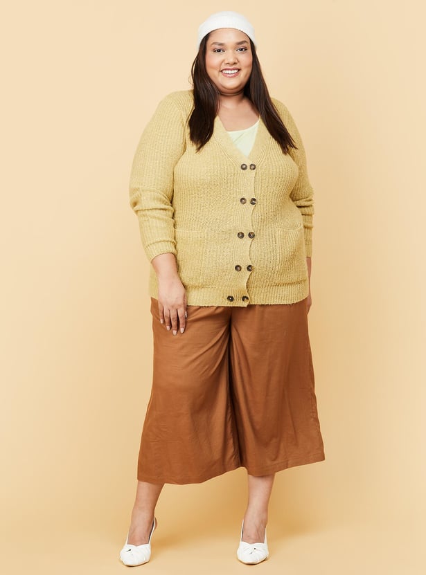 Women Textured Knit V-neck Cardigan