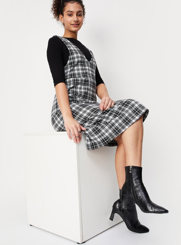 Buy Women Checked Pinafore Dress with Top Online at just Rs