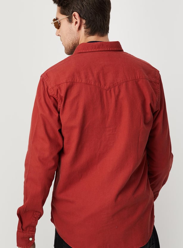 Men Solid Flap Pocket Denim Shirt