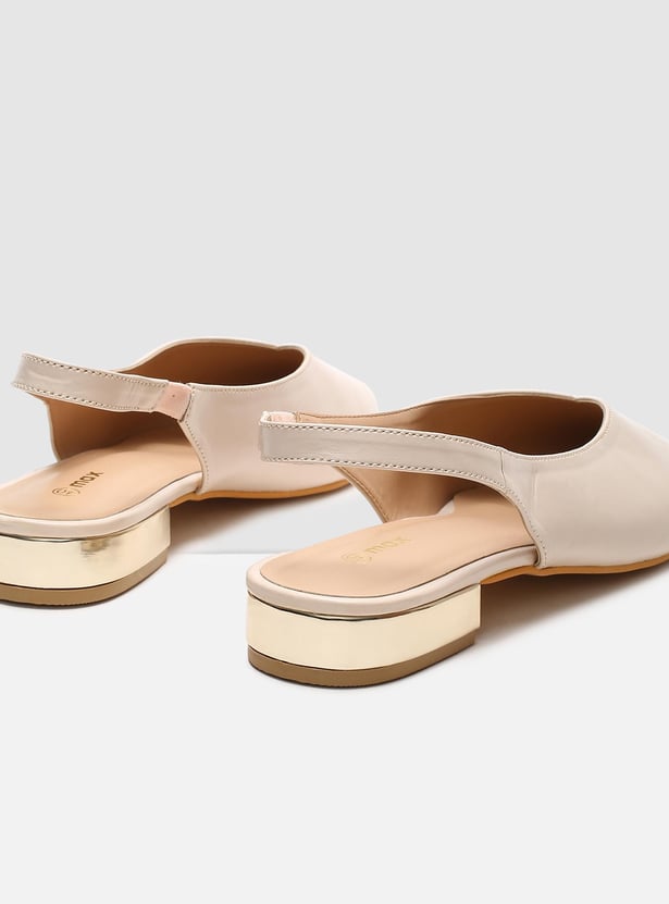 MAX Women Solid Pointed Toe Block Heel Sandals with Sling Strap