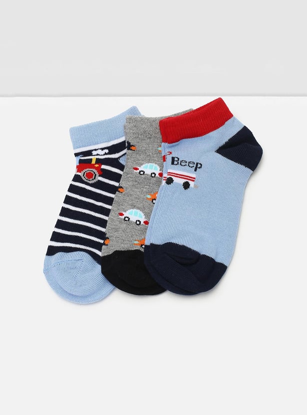 Boys Printed Ankle-Length Socks - Pack of 3