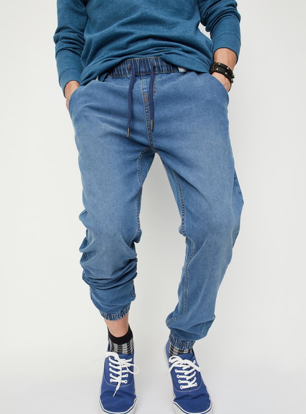 Men Washed Carrot Fit Denim Joggers