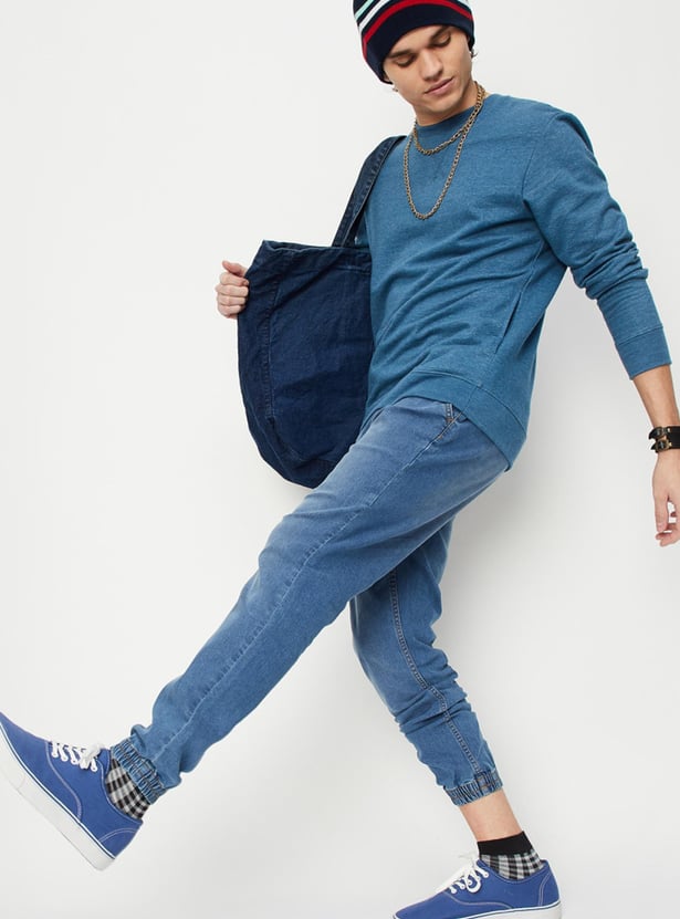 Men Washed Carrot Fit Denim Joggers