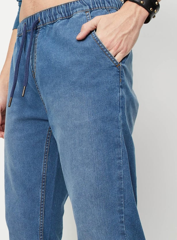 Men Washed Carrot Fit Denim Joggers