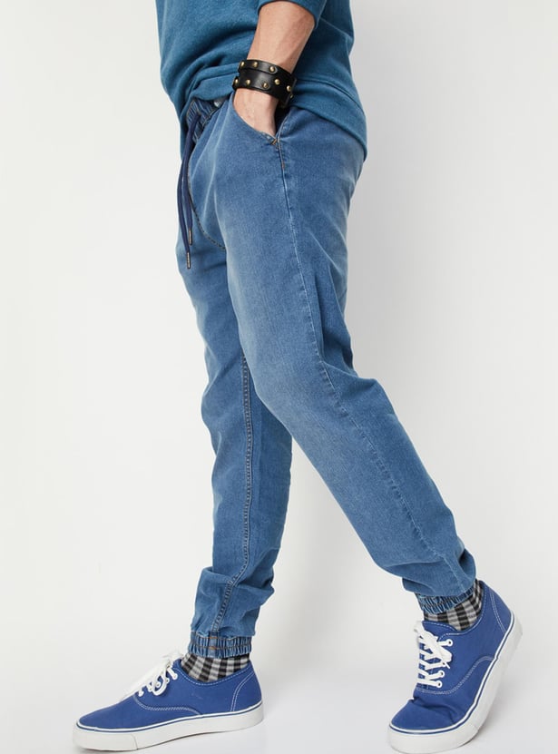 Men Washed Carrot Fit Denim Joggers