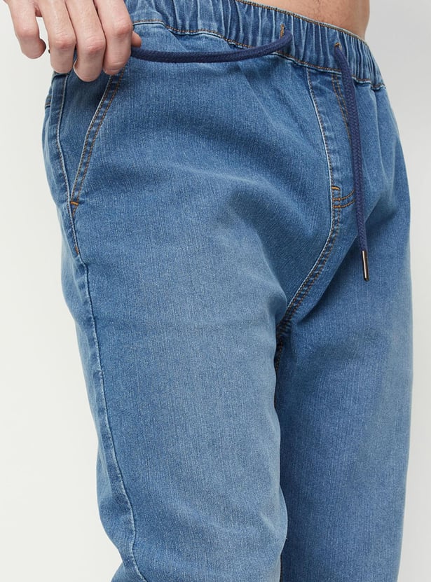 Men Washed Carrot Fit Denim Joggers