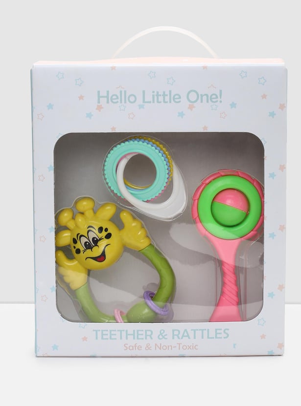 Kids Colourblock Teether and Rattle - Set of 3