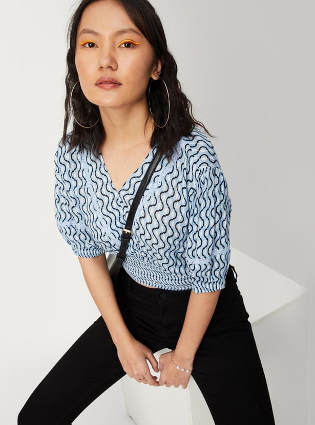 Women Printed Blouson Crop Top