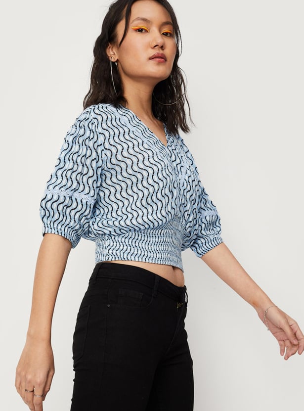 Women Printed Blouson Crop Top
