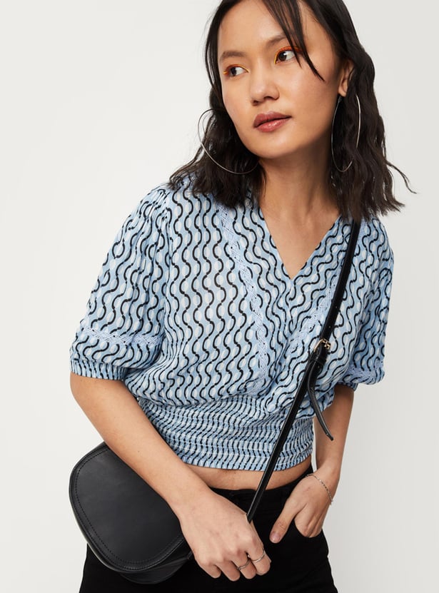 Women Printed Blouson Crop Top