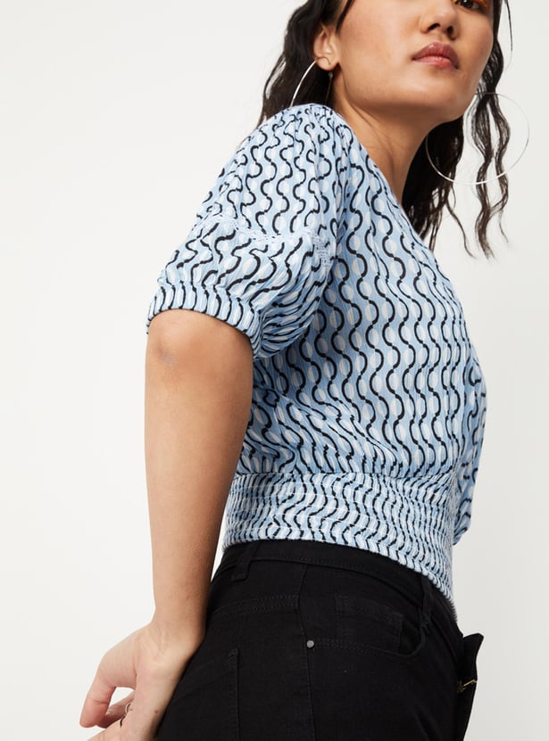 Women Printed Blouson Crop Top