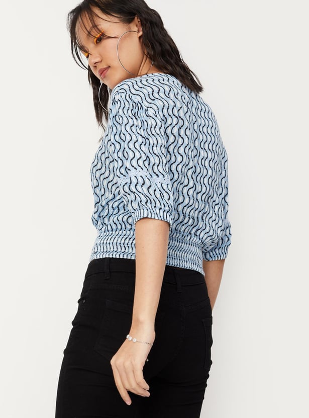 Women Printed Blouson Crop Top
