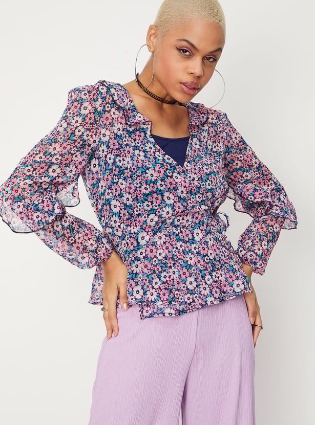 Women Printed Wrap Top with Camisole