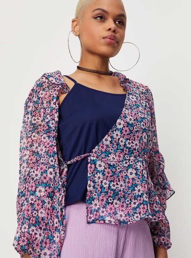 Women Printed Wrap Top with Camisole