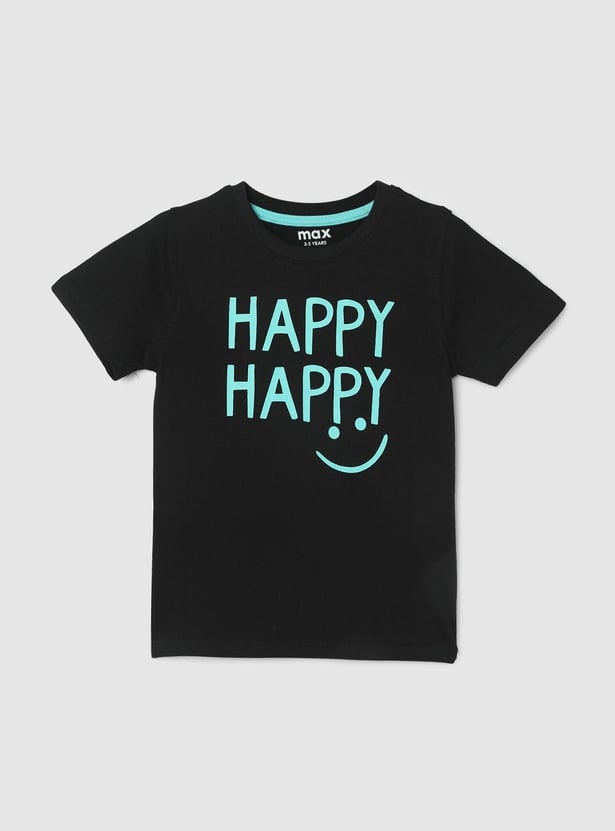 Boys Typographic Printed Pure Cotton T-shirt