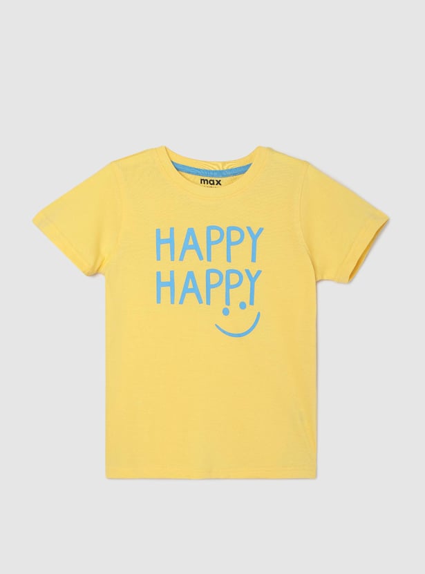 Boys Typographic Printed Pure Cotton T-shirt