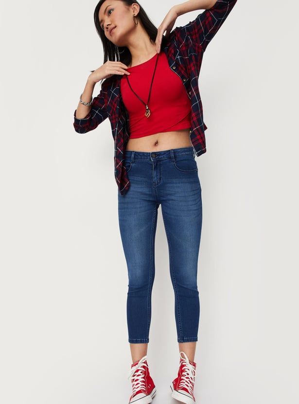Women Washed Skinny Fit Ankle Jeans