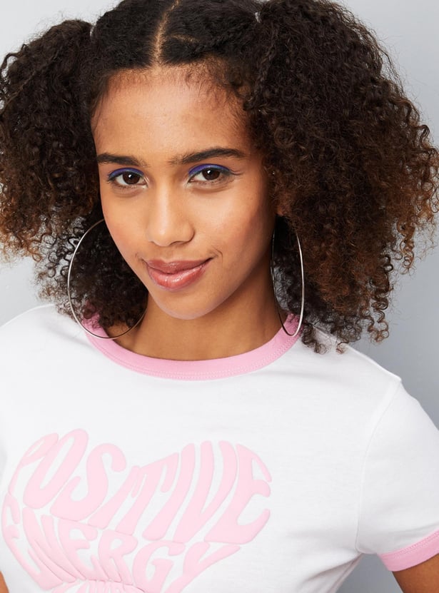 Women Slogan Embossed Crop T-shirt