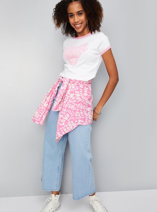 Women Slogan Embossed Crop T-shirt