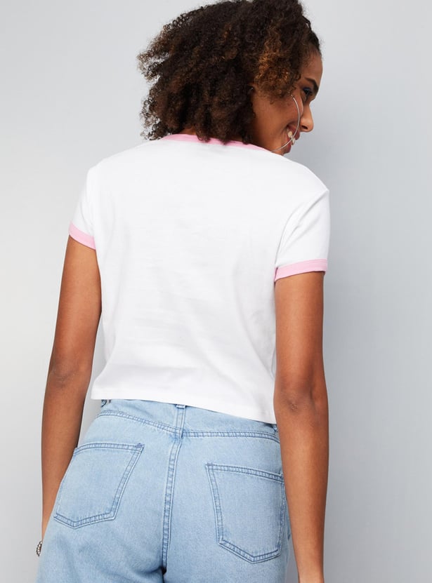 Women Slogan Embossed Crop T-shirt