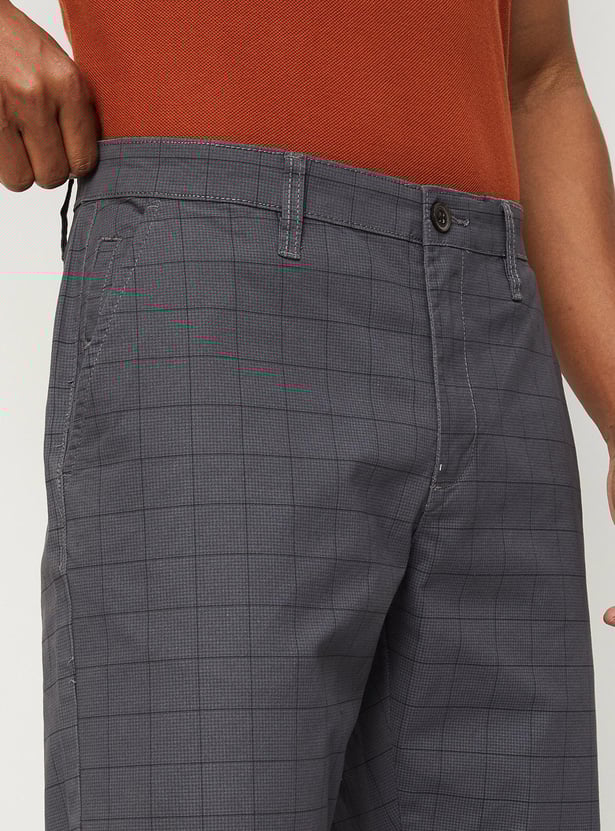 Men Carrot Fit Checked Stretch Chinos