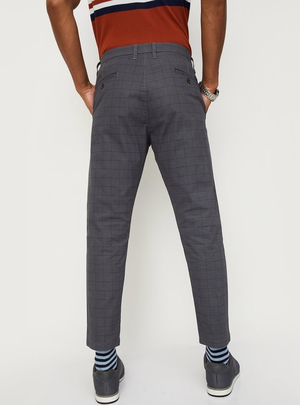 Men Carrot Fit Checked Stretch Chinos