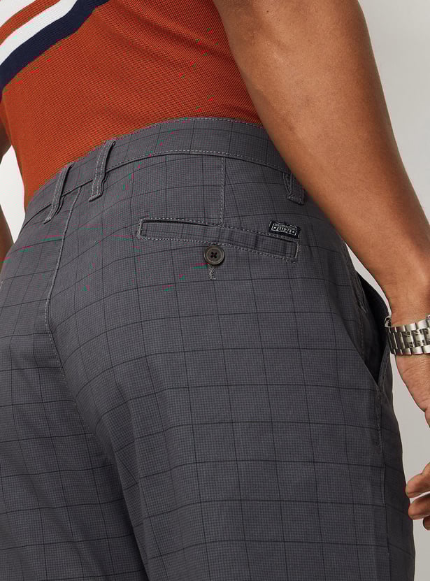Men Carrot Fit Checked Stretch Chinos