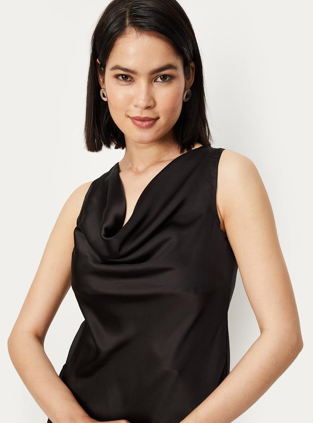 Women Satin Cowl Neck Blouse