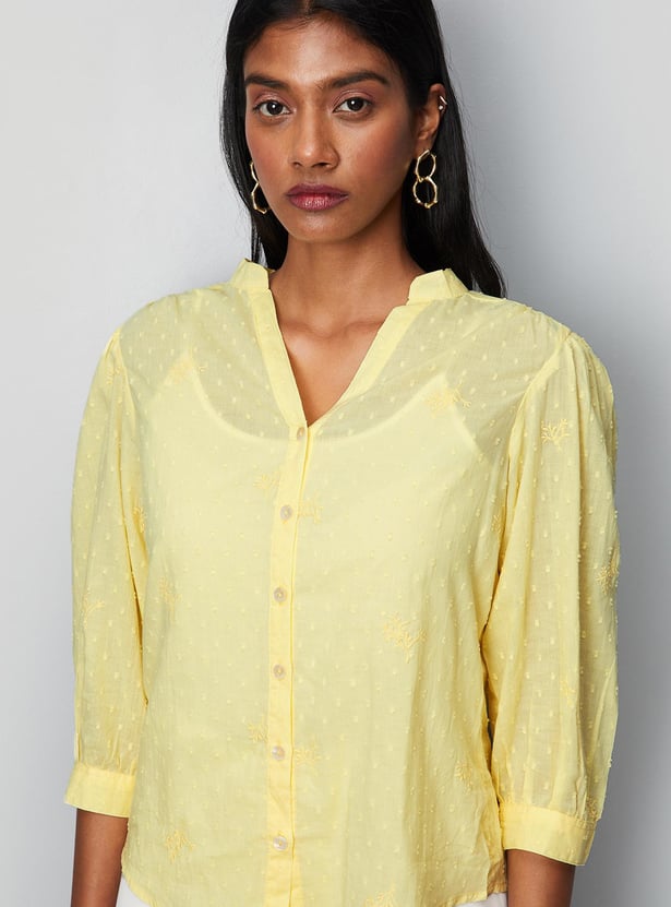 Women Embroidered Band Collar Top