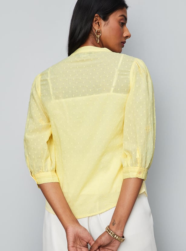 Women Embroidered Band Collar Top