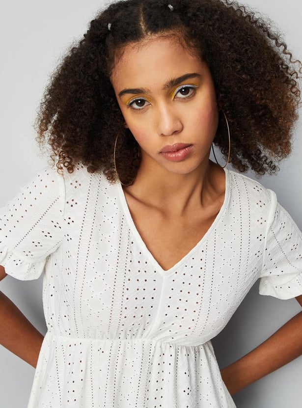 Women Schiffli Knit Fit and Flare Dress