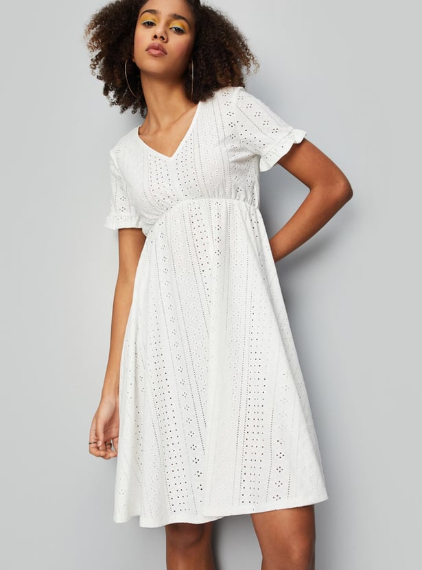 Women Schiffli Knit Fit and Flare Dress
