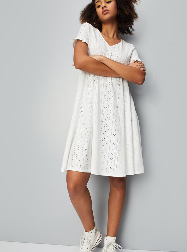 Women Schiffli Knit Fit and Flare Dress