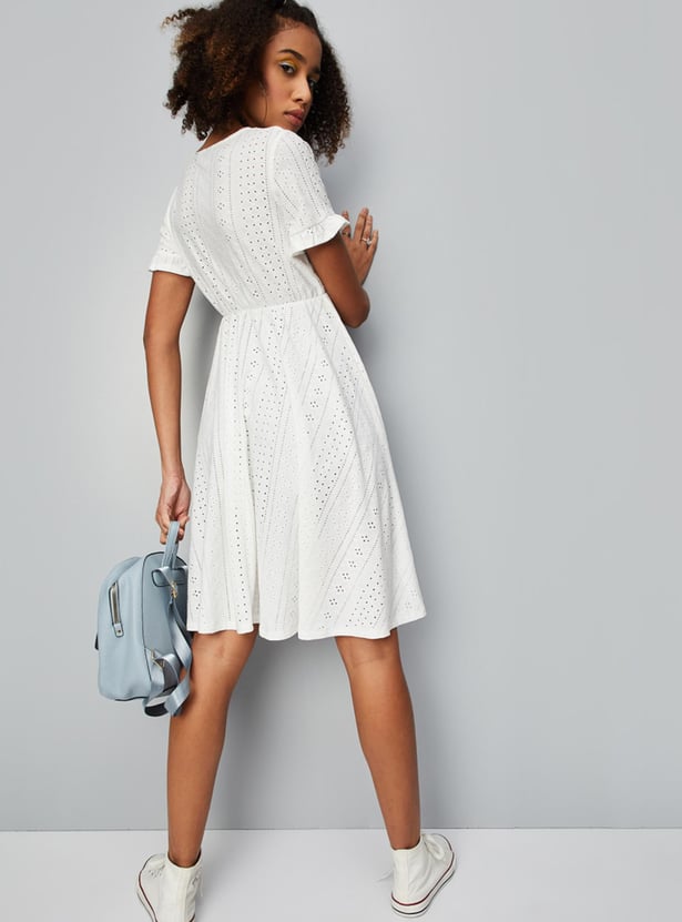 Women Schiffli Knit Fit and Flare Dress