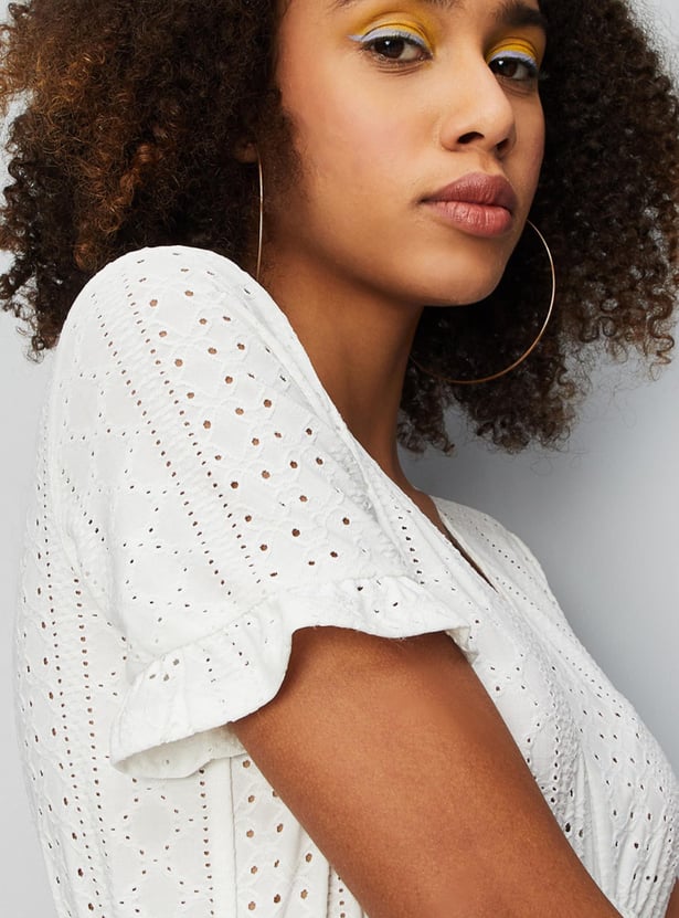 Women Schiffli Knit Fit and Flare Dress