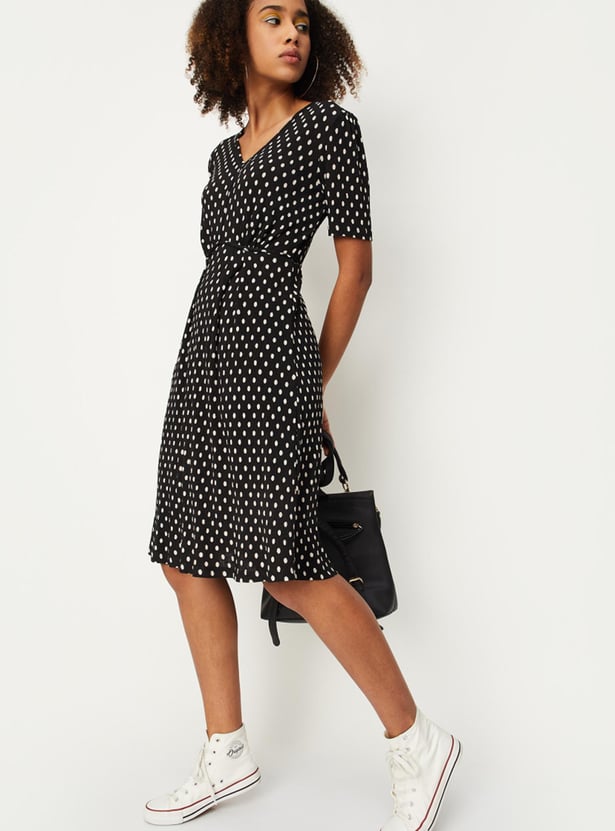 Women Polka Dotted A-Line Dress
