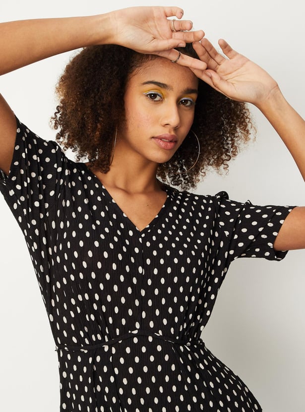 Women Polka Dotted A-Line Dress