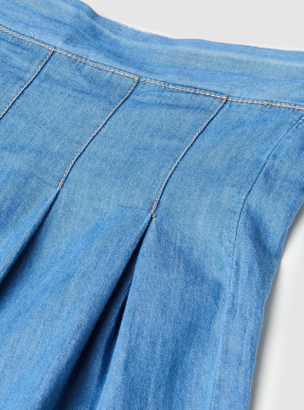 Girls Pleated Denim Skirt
