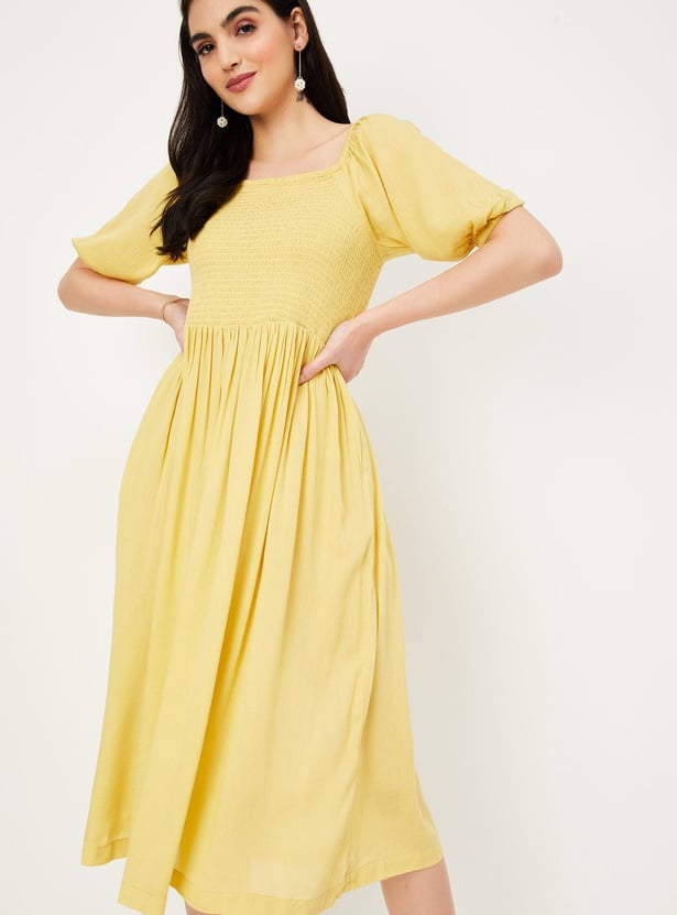 Women Smocked Fit and Flare Dress