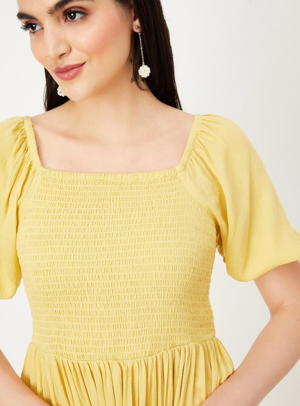Women Smocked Fit and Flare Dress